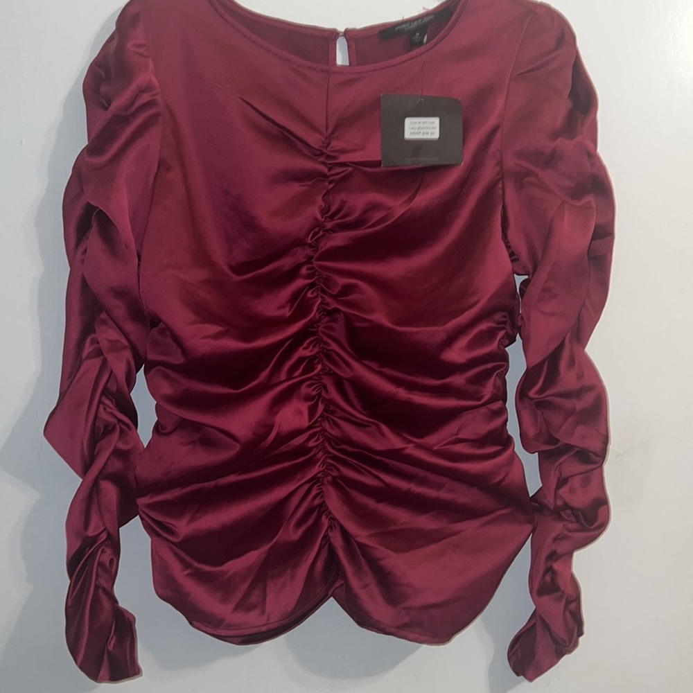 Marc New York Burgundy Wine Ruched Long Sleeved Blouse Size M - Picture 3 of 9
